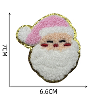 Patch brodé thermocollant Père Noël en chenille rose mignon avec bordure dorée à paillettes pour vêtements et loisirs créatifs