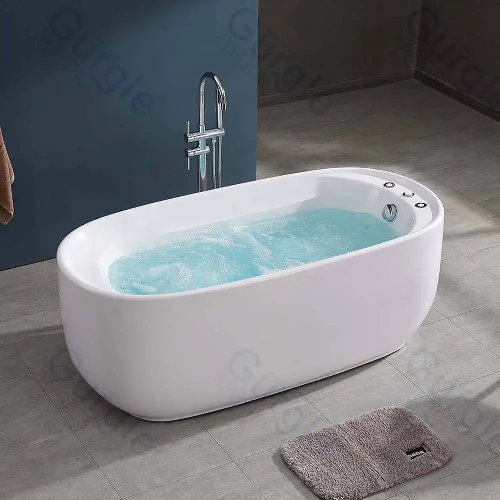 Acrylic Freestanding Massage Bathtub Water Therapy Tubs With Air Bubble and Whirlpool Massage Function