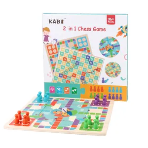 Educational children's wooden toys 2 in 1 double-sided board flying chess snake chess parent-child interactive table game