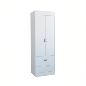 Armoire blanche Lisboa à deux portes, deux tiroirs, poignées métalliques, armoire moderne pour chambre à coucher - Product Image 1