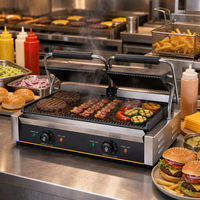 Grille-pain électrique professionnel robuste en acier inoxydable 1800W pour panini, pains et hot-dogs, idéal pour les stands de restauration rapide