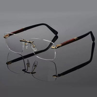 Lunettes de lecture unisexes sans monture carrée avec branches en bois, matériau en titane pur, motif uni, design confortable