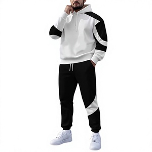 Conjunto de Sudadera con Capucha y Pantalones Deportivos para Hombre, Diseño Color Block, Transpirable, para Invierno, con Logotipo Frontal, Blanco y Negro - Product Image 3