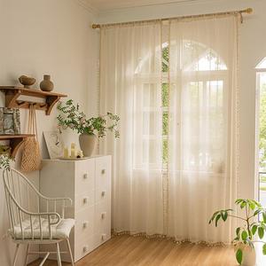 Fournisseur en gros <span class=keywords><strong>Rideau</strong></span> uni classique romantique de style naturel unique <span class=keywords><strong>Rideau</strong></span> transparent chic en coton et lin - Product Image 4