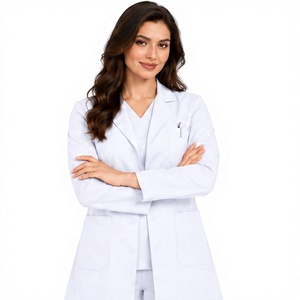 Bata de Laboratorio Blanca para Médicos, Manga Larga, Uniforme Médico Profesional, Antiestática, Transpirable, de Polialgodón, para Hospital - Product Image 1