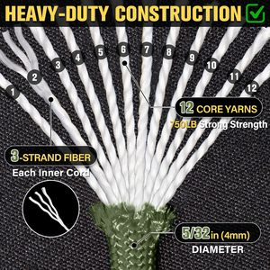 Corde en <span class=keywords><strong>Paracord</strong></span> 750 lb 100ft 200ft 1000ft, Corde d'escalade robuste et imperméable, Bobine de 5/32" 4mm 12 brins en Nylon/Polyester - Product Image 2
