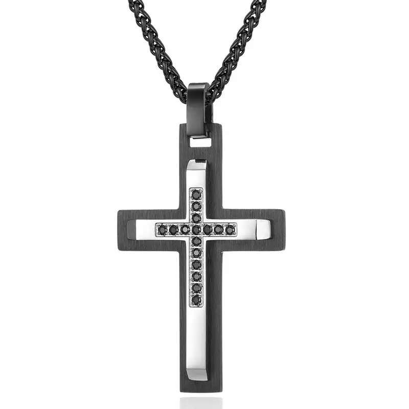 Fashion Simple Christian Jesus Cross Pendant Men Necklace Jewelry Gold Plated Cubic Zirconia