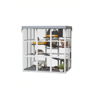 Recinto para Gatos con Hamaca, Casa para Mascotas de Metal, Interior Moderno, Rectangular, Tamaño Mediano para Gatos - Product Image 1