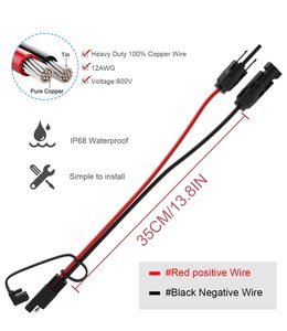 Cable de Extensión Solar con Núcleo de Cobre - 10AWG 30cm con Clasificación IP67 y <span class=keywords><strong>2</strong></span> Adaptadores de Polaridad Inversa SAE para Autocaravanas, Camiones y Motocicletas - Product Image 3