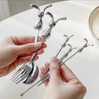 Ensemble de fourchettes à cocktail et à dessert en acier inoxydable en forme de lapin, mignonnes, pour apéritifs, desserts, fêtes, enfants, ustensiles de cuisine