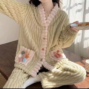 <strong>Women's</strong> Winter Flannel Pajamas Cardigan Autumn Warm Home Wear Ladies Sleepwear 2PCS Set Coral <strong>Fleece</strong> Bathrobe Thermal <strong>Pyjamas</strong> - Product Image 3