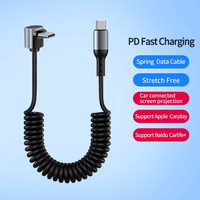 Cable de Carga Rápida Telescópico USB-C de 6A con Conector de 90 Grados, Material de PVC, 60W/100W para Computadora