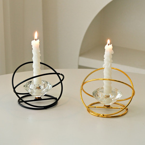 Crystal Candle Holder 2-Ring Iron Geometric Design Home Decoration - Product Image 2