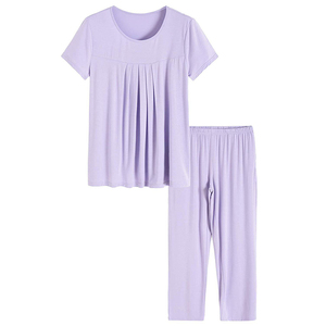 Customized Women's Bamboo Sleepwear Pleated Shirt Pants Pajamas Set Made With Organic Bamboo and Cotton Fabrics
