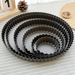 Moule à quiche multi-tailles, antiadhésif, en acier au carbone, outils de cuisson, résistance aux hautes températures, fond <span class=keywords><strong>amovible</strong></span>, moule à tarte - Product Image 1