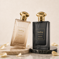 Flacon de parfum vide en verre de 100 ml, rectangulaire, avec bouchon doré, personnalisable, de qualité supérieure, en gros, avec logo OEM, de la marque Anding Stock