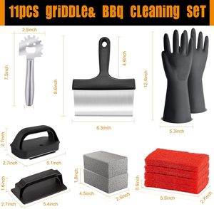 <span class=keywords><strong>Kit</strong></span> de nettoyage de plaque chauffante pour Blackstone avec <span class=keywords><strong>pierre</strong></span> de gril, grattoir de plaque chauffante, gants de nettoyage <span class=keywords><strong>en</strong></span> caoutchouc et tampons à récurer pour plaque chauffante - Product Image 2