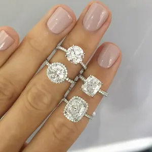 Anel de noivado de casamento com diamantes AAA Gemas de ouro 14K Halo criado em laboratório VVS VS branco CVD HPHT