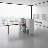 Bureau de travail simple avec structure en acier, design basique, configuration professionnelle, bureaux modernes pour entreprises, postes de travail de bureau