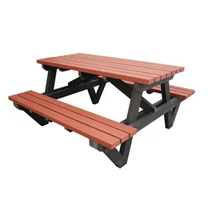 环保商用木质塑料野餐桌再生塑料木质户外花园桌子，带长凳
