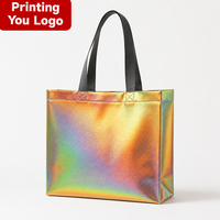 Bolso de Mano Brillante Laminado con Láser, No Tejido, con Logotipo Personalizado, Reutilizable, Iridiscente, de Moda, Tamaño Personalizado, Fabricación en Línea Directa de Fábrica, OEM