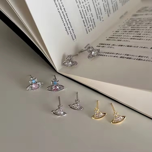 Pendientes de circonita brillante con diseño de planeta para mujer, estilo retro francés, personalidad, diseño simple, versátiles, temperamento, joyería. - Product Image 1