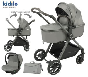 Poussette bébé Kidilo 3-en-<span class=keywords><strong>1</strong></span> en alliage d'aluminium H5+C avec système de dossier <span class=keywords><strong>inclinable</strong></span> multi-positions, landau et siège <span class=keywords><strong>auto</strong></span> pour nouveau-nés - Product Image 5