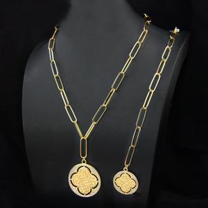 Conjunto de joyería con forma de trébol, collar y pulsera de Oro africano sencillo, joyería barata de cuatro hojas - Product Image 3