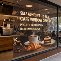 Film LED transparent adhésif pour vitrine de café, à coller sur la vitrine en verre