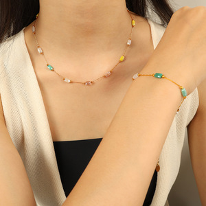 Conjunto de Collar de Moda con Cuentas, Cadena Ovalada de Cristal y Diamantes de Imitación, Joyería de Fiesta para Mujer, Accesorio de Aleación de Zinc - Product Image 4