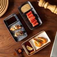 Plato rectangular de cerámica estilo japonés para sushi con compartimento para salsa, plato de porcelana de 2 compartimentos para dim sum, para restaurante
