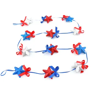 Patriotic Pentagram Garland 4th of July Decoration Red White Blue Glitter Stars Garland American National Independence Day Decor