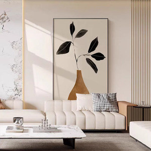Modern Minimalist <b>Plant</b> Framed Wall Art Oil Canvas Abstract Painting Rectangle Black <b>Frame</b> Living Room Decor - Product Image 2