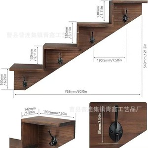 Wooden <b>Wall</b> Mounted Tiered Shelf 4 Layers With Hooks For <b>Storage</b> And <b>Hanging</b> - Product Image 5