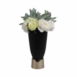 Vaso Decorativo Moderno Nero con Design Scanalato, Base in Metallo, Misura Piccola per Soggiorno, Bagno, Cucina, Bancone, Arredamento Casa - Product Image 2