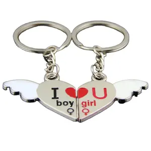 soft enamel heart shaped couple keychains wedding gifts, groom and bride engagement wedding anniversary keyring engrave logo