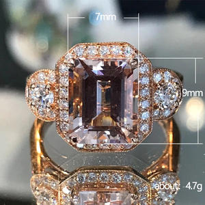 Anello da Donna F814 con Diamanti Taglio Smeraldo, Diamanti Naturali Colore Fantasia G Bianchi, Anello di Fidanzamento con Montatura in Oro Rosa 14K - Product Image 6