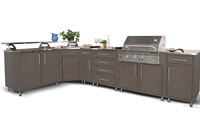 Armoires murales de cuisine industrielles modernes en acier inoxydable avec évier, charnières et glissières de tiroir pour villa, jardin extérieur et ensemble barbecue