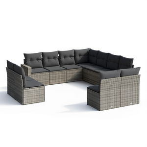 <b>Large</b> Garden Sofa Set In Grey Pe Rattan Powder Coated Steel <b>Frame</b> Outdoor Furniture Contemporary Style For Garden Use - Product Image 1