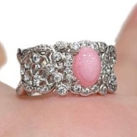 Bague ovale rose vintage 2026 en zircon, design ajouré en dentelle, luxe léger, style rétro élégant, ensemble de bijoux pour doigt