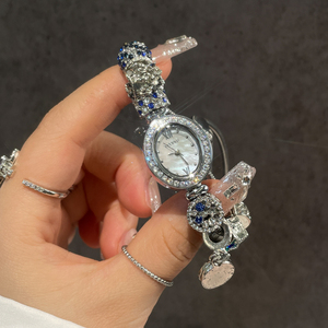 Reloj de Cuarzo CILOA con Esfera Redonda, Brazalete de Diamantes de Imitación, Cadena de Aleación con Cuentas, Reloj de Pulsera para Mujer, Modelo 670 - Product Image 3