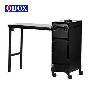 Table de manucure OBOX avec tiroirs de rangement et miroir, design en métal noir pour usage domestique - Product Image 4