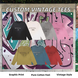 T-shirts thermiques décontractés en coton tricoté à imprimé numérique personnalisé, anti-boulochage, coupe ample, style streetwear pour hommes – Vente en gros - Product Image 2