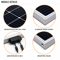 Module solaire monocristallin 800W avec un cadre en aluminium rigide et des cellules disposées en rangées sur toute la face avant