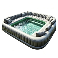 Plateforme flottante gonflable d'extérieur en PVC et tissu maillé avec auvent, pour bar aquatique, piscine marine, canapé de luxe et divertissement sur yacht