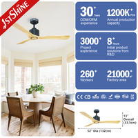 Ventilateur de plafond 1stshine 52 pouces avec pales en bois massif, télécommande, design moderne professionnel, maison intelligente, moteur DC longue durée, efficace
