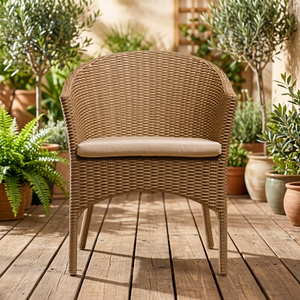 Chaise de jardin en rotin avec coussin, style méditerranéen, mobilier d'extérieur, pieds effilés, pour terrasse et jardin, utilisation sur sol dur - Product Image 2