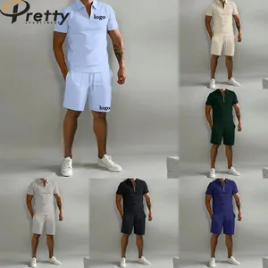 2023 été S-3XL hommes survêtement décontracté à manches courtes fermeture éclair Polo Shorts ensembles pour hommes décontracté Streetwear 2 pièces costume