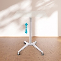 Bureau assis-debout pneumatique moderne à une seule jambe en aluminium avec mécanisme de levage et base mobile, poste de travail réglable en hauteur