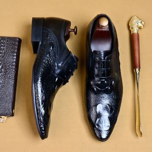 Chaussures habillées pour hommes à bout pointu en cuir véritable imprimé animal, lacets, semelle en caoutchouc antidérapante, toutes saisons - Product Image 3
